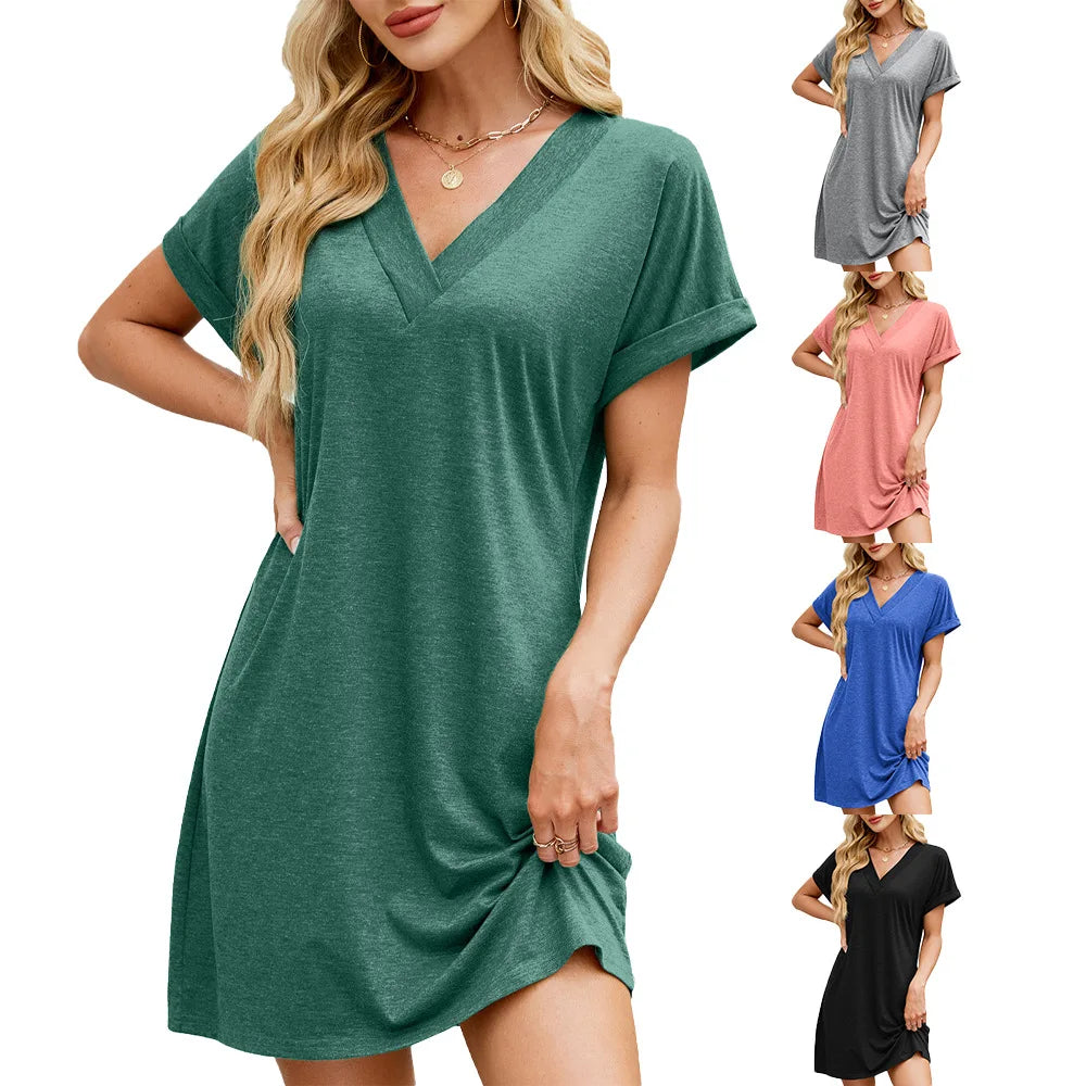 Haley™ | Casual V-Neck T-Shirt Dress