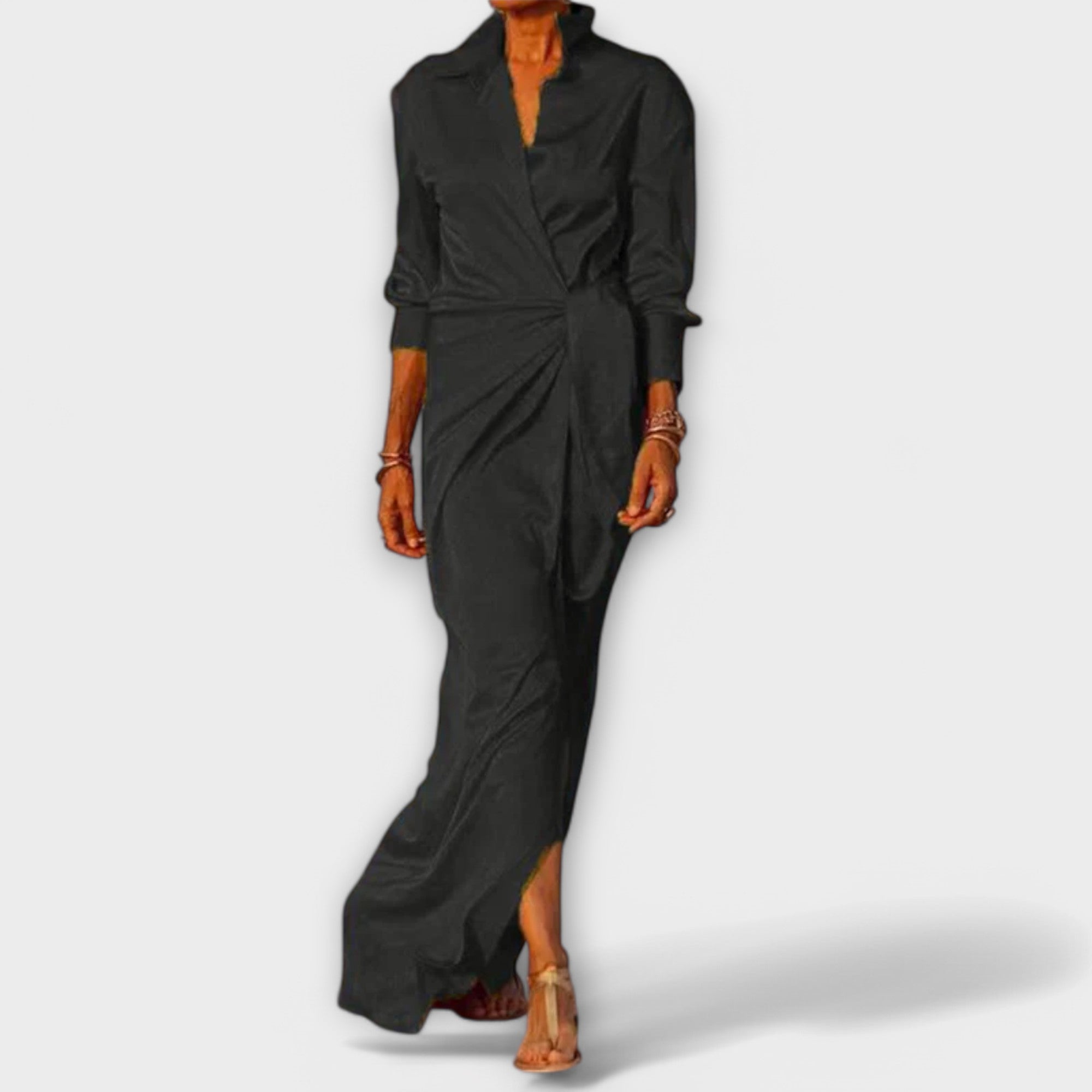 Elegant dress for women with a tie belt and long sleeves for ultimate comfort