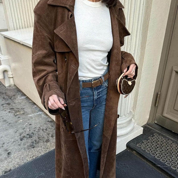 Catherine | Long Suede Trench Coat