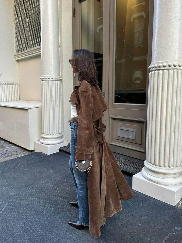 Catherine | Long Suede Trench Coat