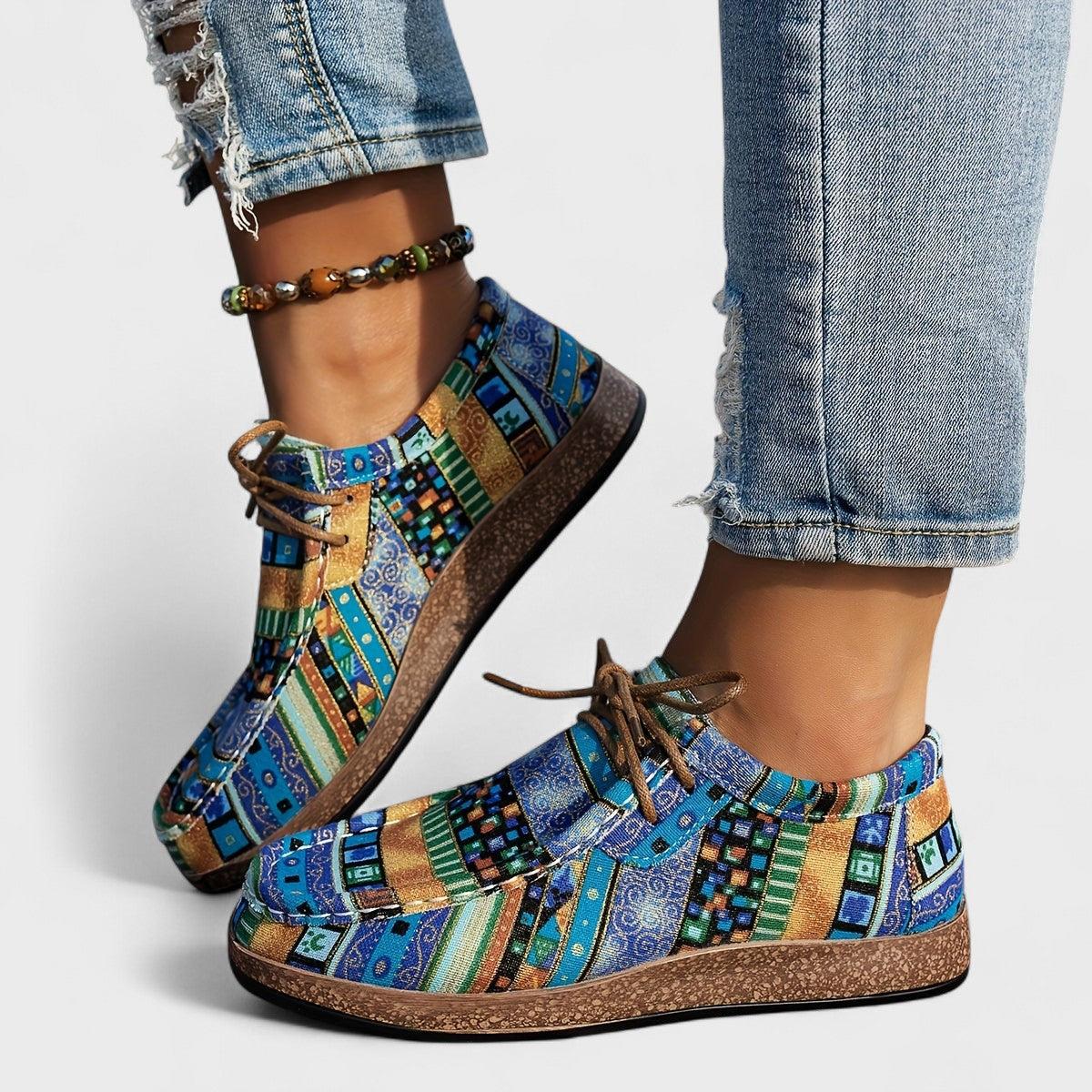 Seryphina | Bohemian Patchwork Lace-Up Sneakers