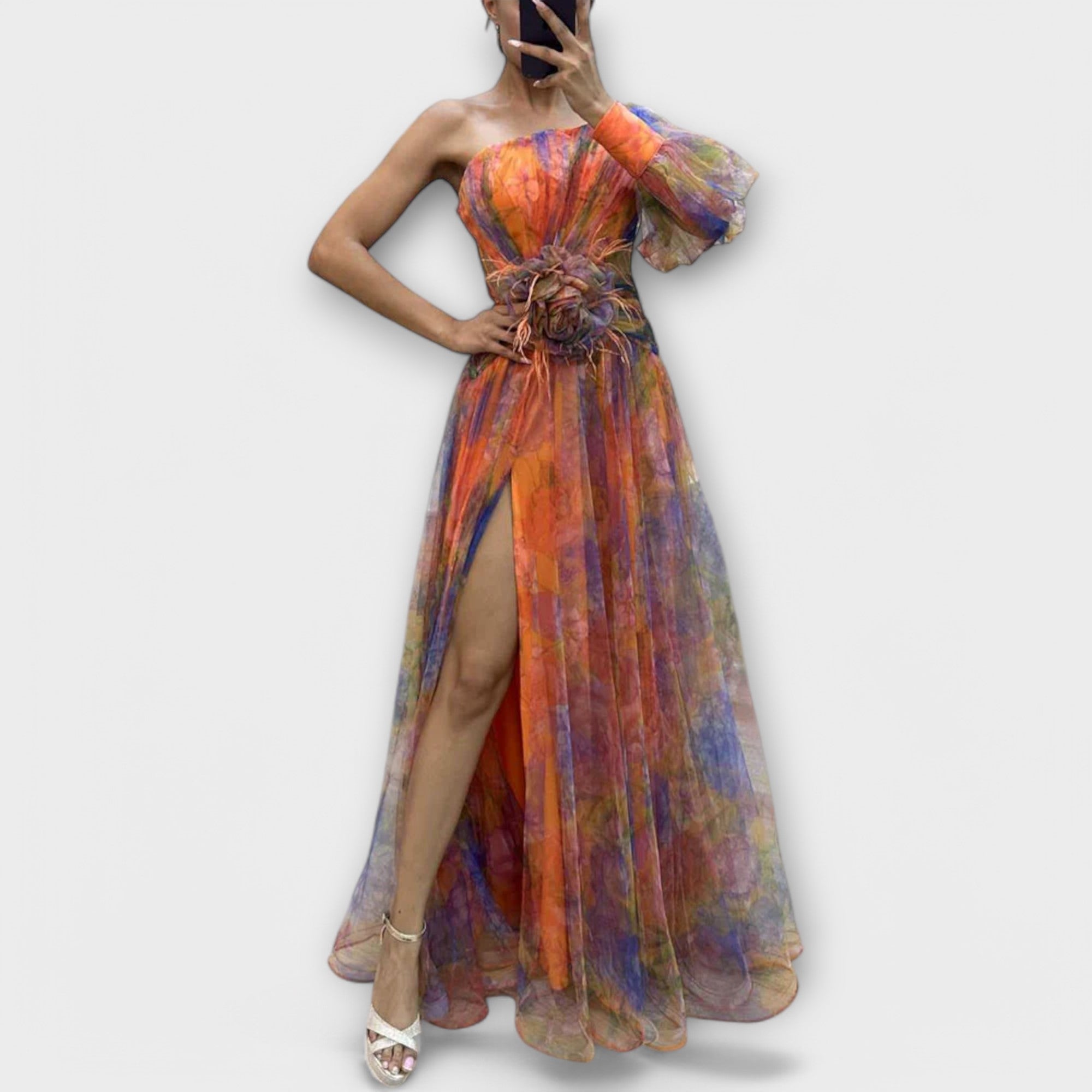 Elara | One-Shoulder Dress with Floral Print