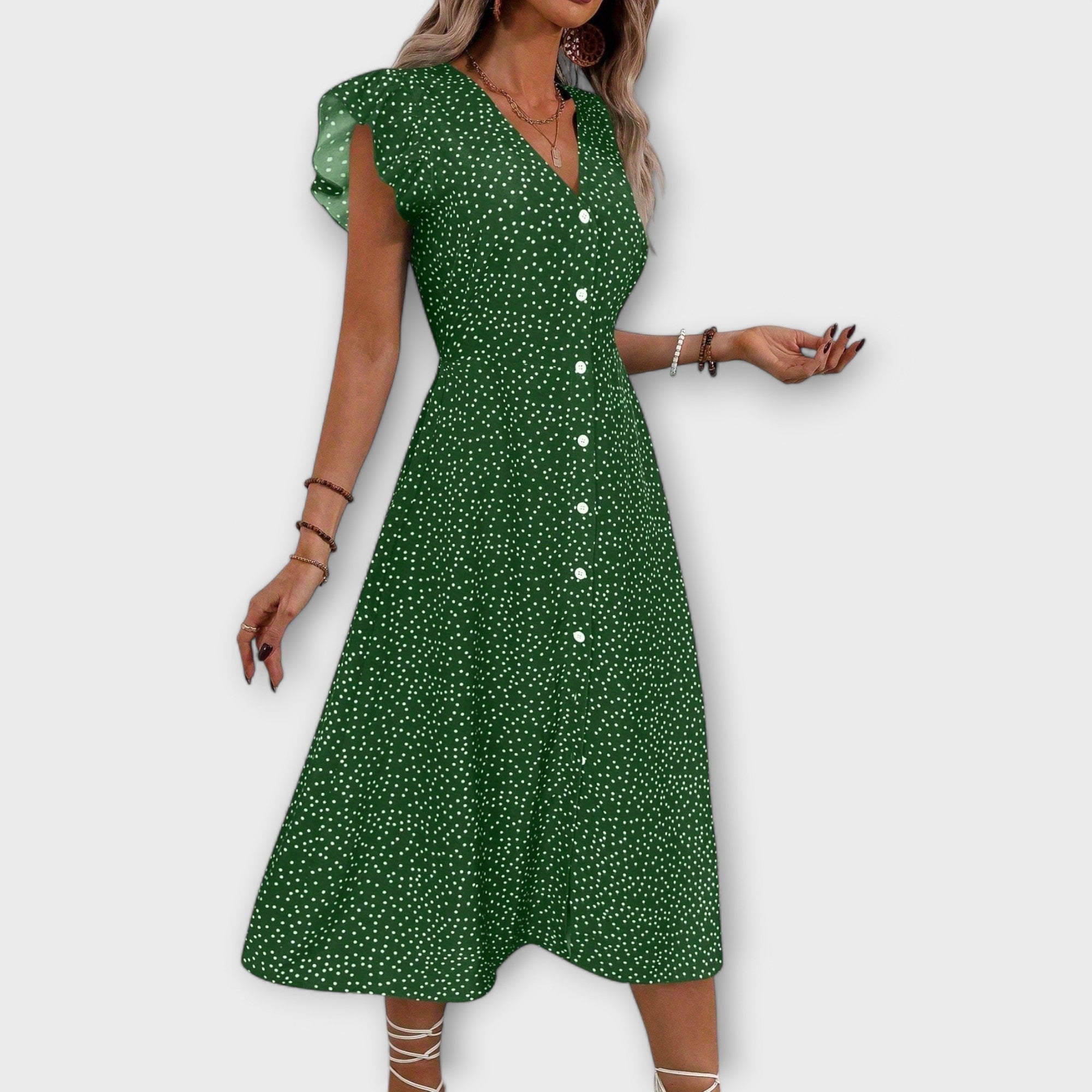 Stylish Polka-Dot Midi Dress