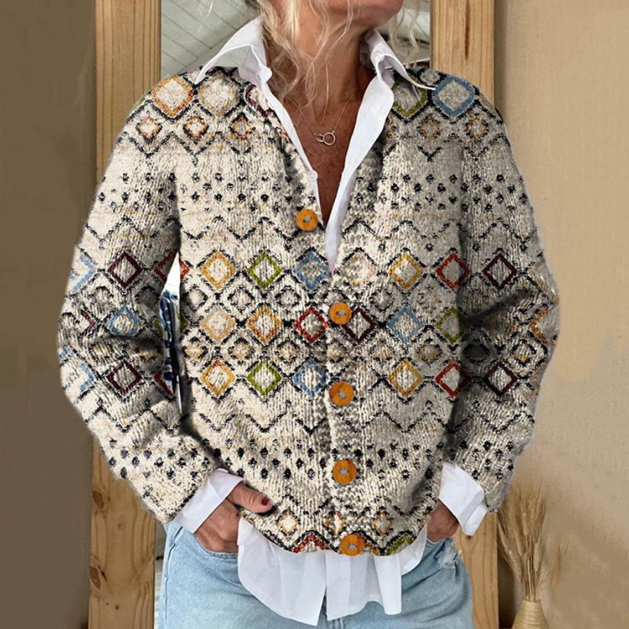 Etta | Diamond Pattern Button-Up Cardigan