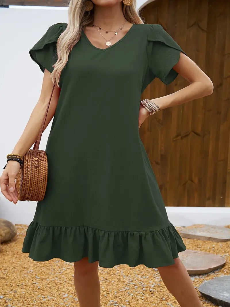 Kelly™ | Ruffle Sleeve V-Neck Dress