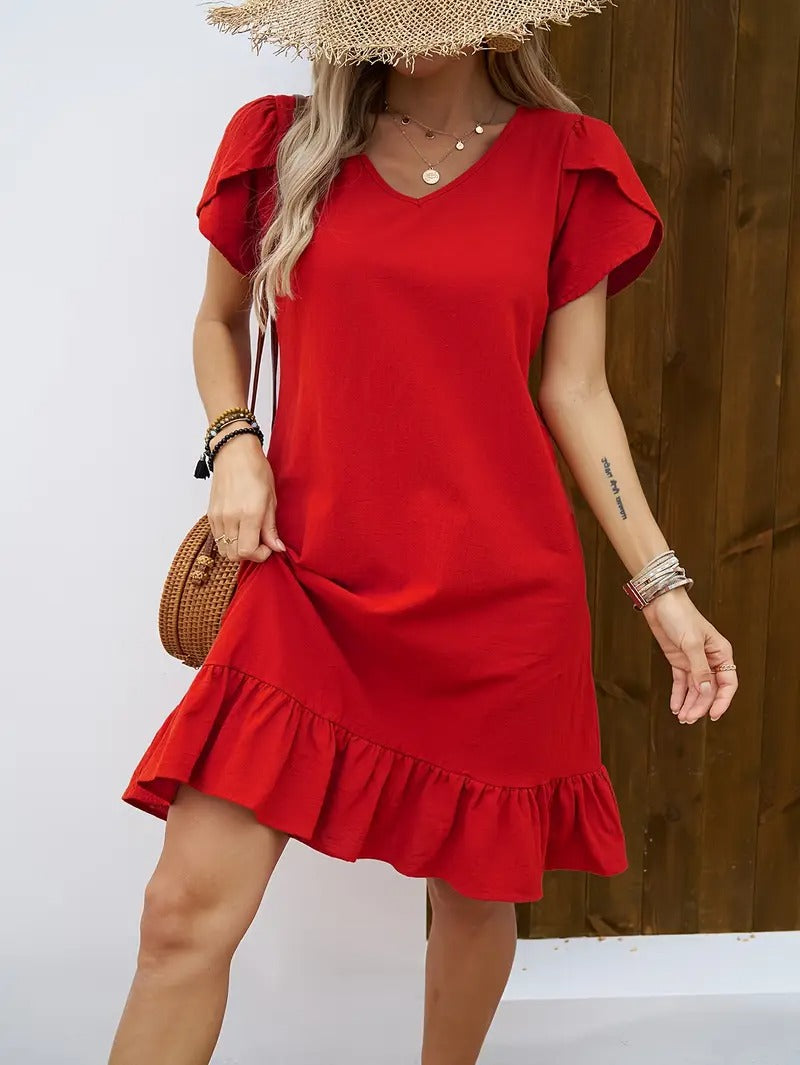 Kelly™ | Ruffle Sleeve V-Neck Dress