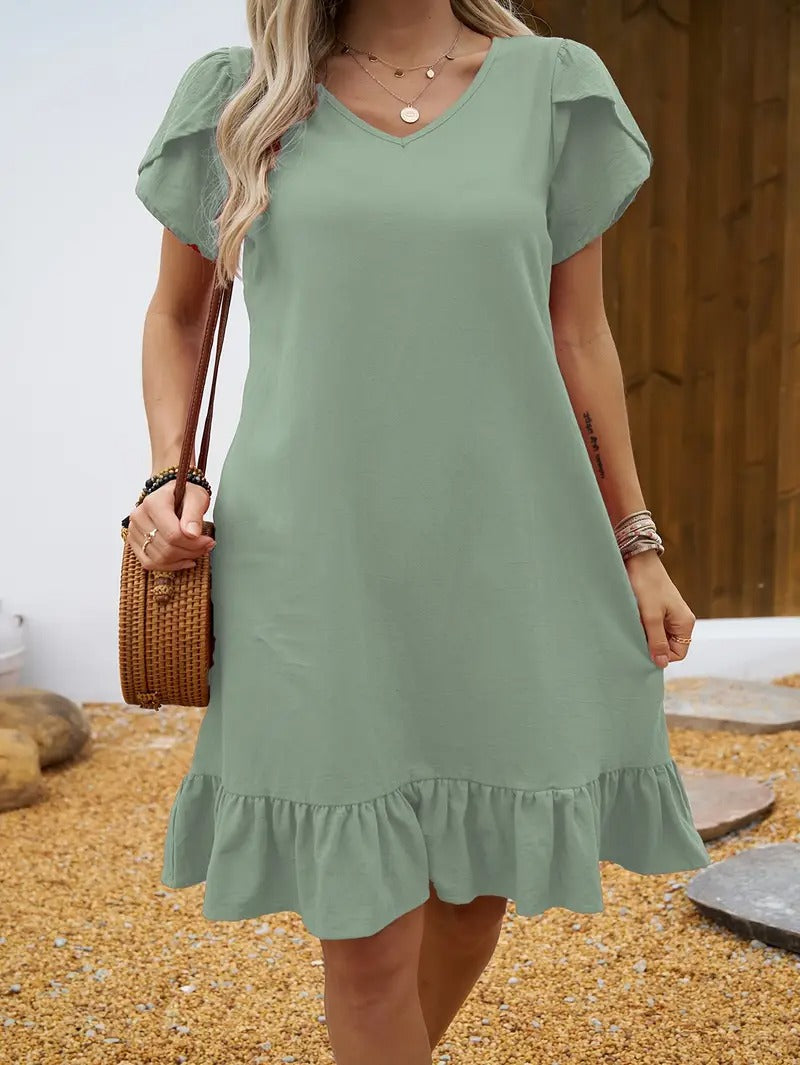 Kelly™ | Ruffle Sleeve V-Neck Dress