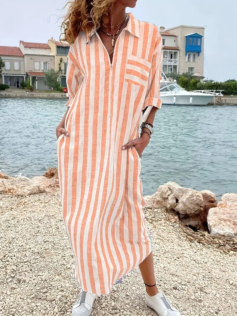 Danica™ | Striped Button-Down Shirt Dress