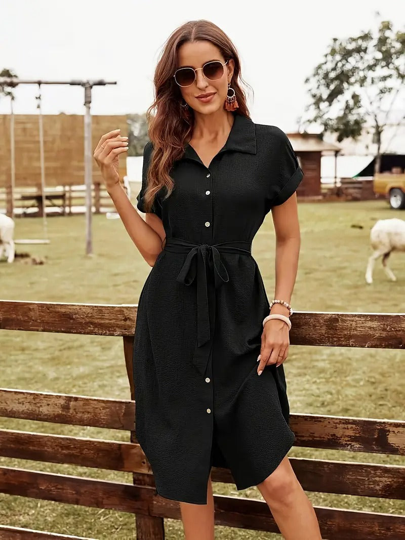 Michelle™ | Belted Button-Up Midi Dress