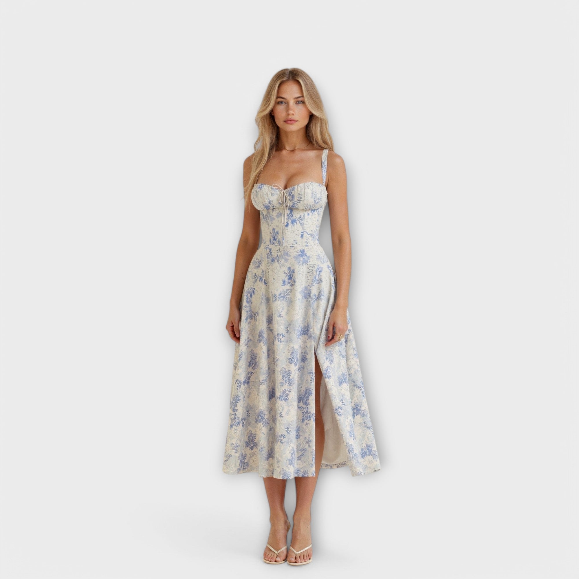 Dress with V-neck. Elegant summer dress