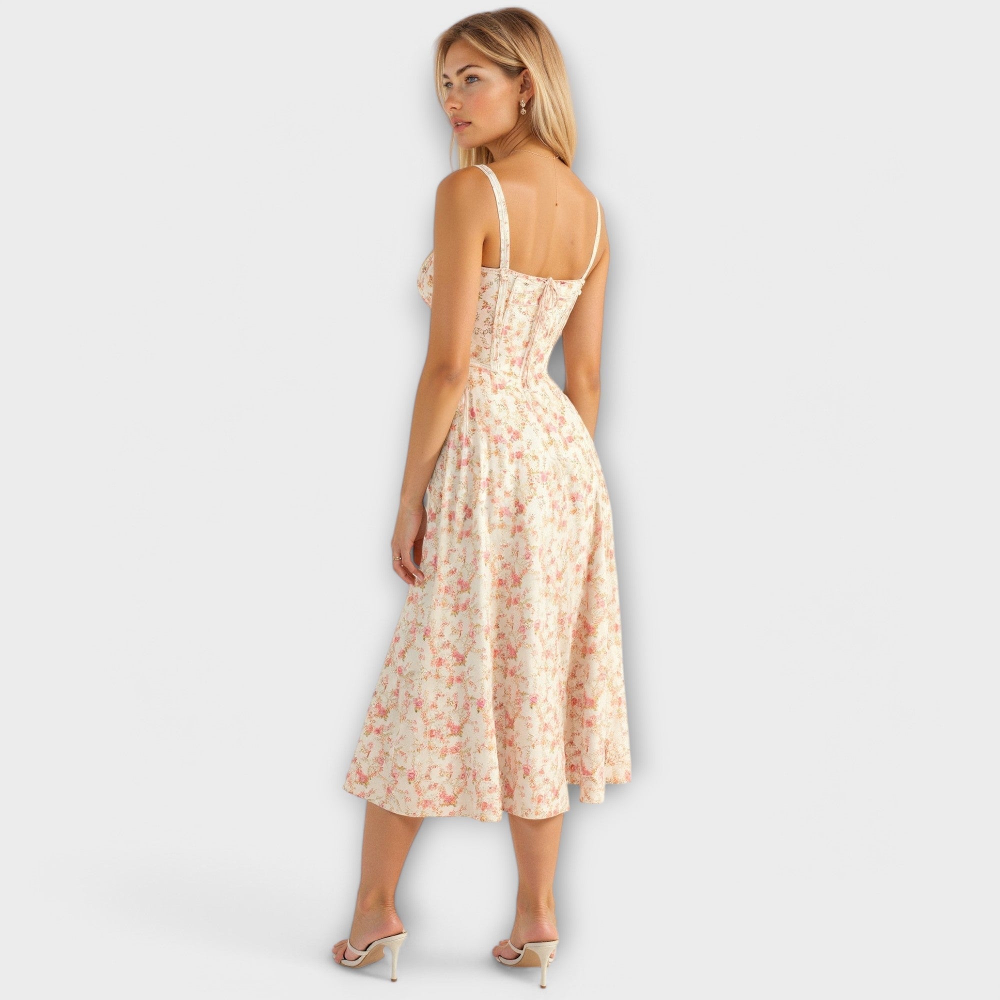 Dress with V-neck. Elegant summer dress