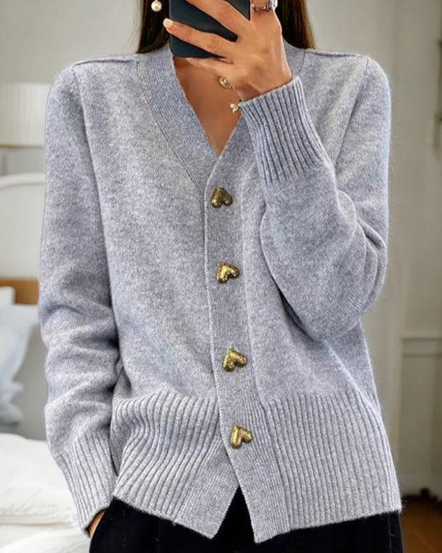 Diede | Heart Button V-Neck Cardigan Sweater
